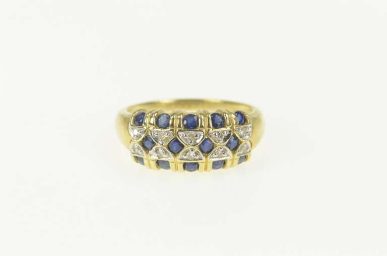 14K Yellow Gold Ornate Sapphire Diamond Statement Band Ring