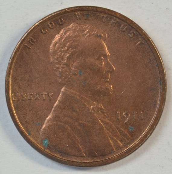 Choice Red & Brown Unc. 1911-S Lincoln Cent. Key date