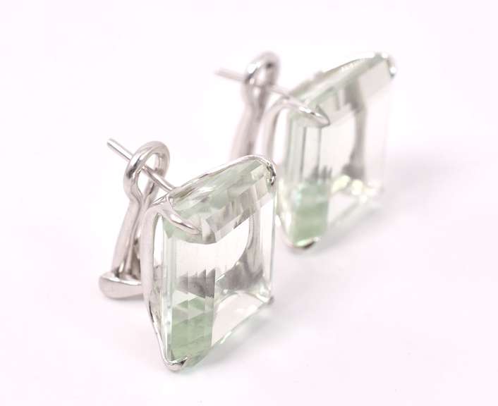 Gorgeous Green Beryl Earrings in 18K White Gold