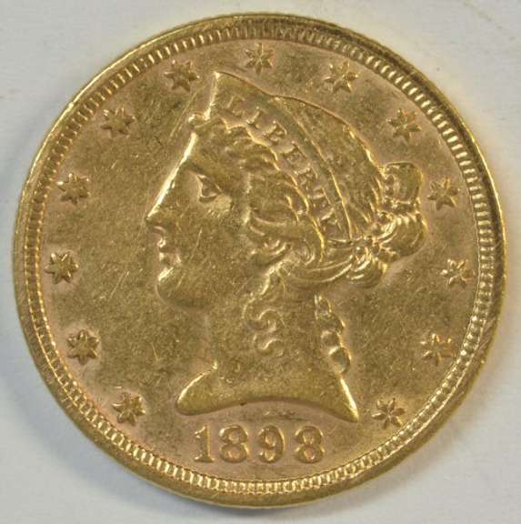 Lustrous 1898 US $5 Liberty Gold Piece in AU