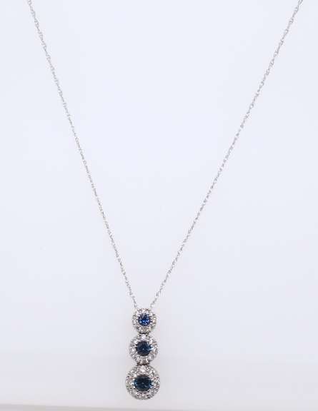 Favorite White Gold 3 Stone Sapphire and Diamond Pendant on Chain