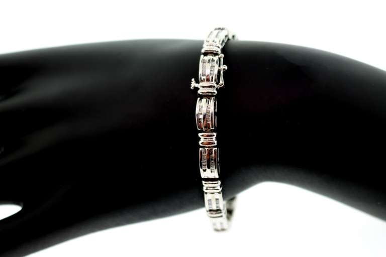 Exquisite Ladies 14K White Gold Bracelet with 52 Fine Baguette Diamonds