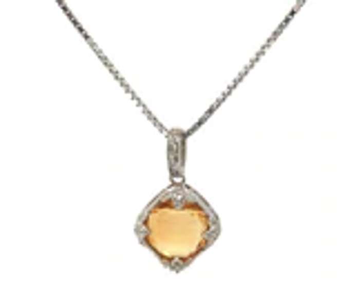 Vintage Inspired Checkerboard Citrine and Diamond Pendant on Chain