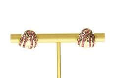 14K Yellow Gold Ruby Channel Criss Cross Statement Stud Earrings