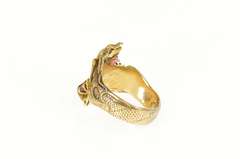 14K Yellow Gold Elaborate Chinese Dragon Ruby Men's Ring