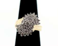 Contemporary Halo Cluster Diamond Ring with 10k Gold