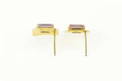 14K Yellow Gold Emerald Cut Sim. Amethyst Squared Stud Earrings
