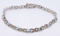 Sterling Silver Aquamarine and CZ Tennis Bracelet