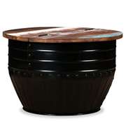 Coffee Table Solid Reclaimed Wood Black Barrel Shape