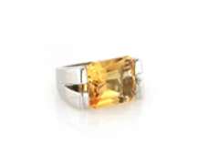 Majestic White Gold Emerald Cut Citrine Ring