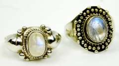 2 Moonstone Cabochon Sterling Rings, 7 & 7.5