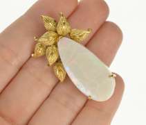 14K Yellow Gold Huge Natural Opal Leaf Cluster Statement Pin/Brooch