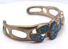 Vintage Sterling Silver Signed Inlay Cuff Bangle