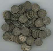Lot of 100 Silver War Nickels: 1942-1948
