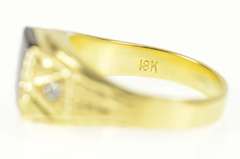 18K Yellow Gold Black Onyx Squared Diamond Accent Etched Ring