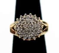 Round Diamond Cluster Ring with Gorgeous 10k Gold Band