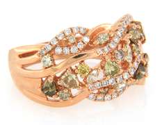 Masterpiece Rose Gold Mixed Cut Multi Colored Diamond Triple Row Ring