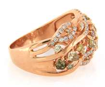 Masterpiece Rose Gold Mixed Cut Multi Colored Diamond Triple Row Ring