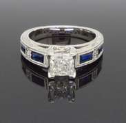 Carved 14k White Gold Diamond and Sapphire Ring