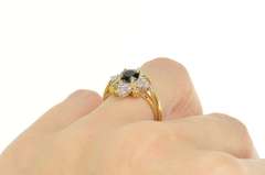 14K Yellow Gold Natural Sapphire Cluster Accent Halo Ring