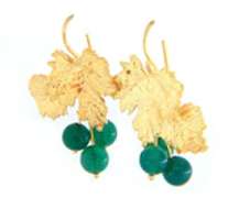 Majestic 18kt Green Onyx Maple Leaf Dangle Earrings