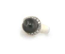 Fantastic White Gold Black Tahitian Pearl and Diamond Swirl Ring