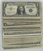 Large lot of 58 Series of 1935 $1 Blue Seal Silver Certificates