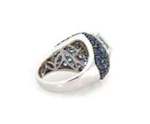 Elegant White Gold Cushion Aquamarine, Sapphire and Diamond Ring