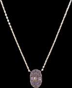 Ornate 18kt Yellow Gold Necklace with Oval Diamond Pendant.