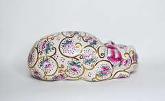 Vintage Chinoiserie Hand Painted Ceramic Cat Decorative Figures With Floral Pattern