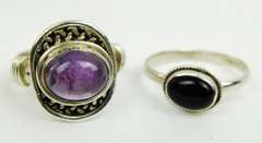 2 Sterling Silver Gemstone Pinkie Rings, 4.25