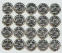 Choice BU Roll of 20 1963 Franklin Half Dollars. Flashy-white