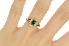 14K Yellow Gold Diamond Halo Syn. Emerald Engagement Ring