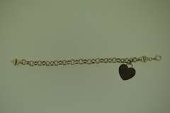 Italian Sterling Silver Rolo Chain hear charm Bracelet
