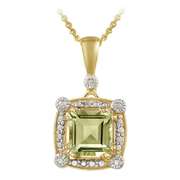 18K Gold over Sterling Silver 2.35ct Green Amethyst & Diamond Accent Square Pendant