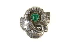 Sterling Silver Georg Jensen Green Agate Ornate Leaf 71 Pin/Brooch