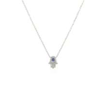 Stunning White Gold Diamond and Sapphire Hamsa Pendant on Chain