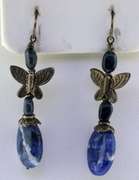 Sterling Silver Butterfly Lapis Drop Earrings