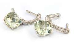 Dazzling Prasiolite and Diamond White Gold Dangle Earrings