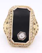 Antique Black Onyx and Mini Diamond Ring