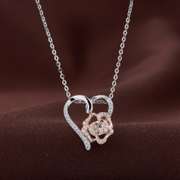 Two tone Flower In heart Silver Pendant