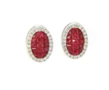 Attractive 18kt Invisible Set Ruby and Diamond Frame Stud Earrings