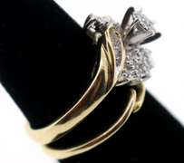 Beautiful Centerpiece Diamond Cluster 10k Gold Ring Surrounded by Teardrop Channel Set Diamonds