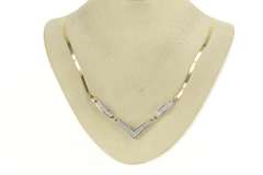 14K Yellow Gold 2.17 Ctw Princess Pave Chevron Cluster Chain Necklace