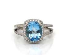 Incredible 18kt Aquamarine and Diamond Cushion Halo Split Shank Ring