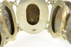 Sterling Silver Brown & White Agate Cabochon Ornate Chain Bracelet