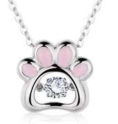 SOLID STERLING SILVER WITH PINK ENAMEL DOG PAW PENDANT