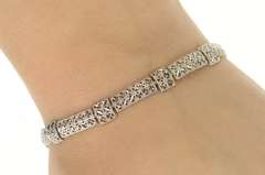10K White Gold Squared Sparkly Studded Pattern Statement Bracelet