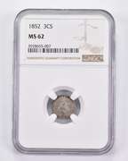 MS62 1852 Silver Three-Cent Piece - Graded NGC