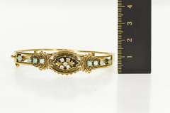 14K Yellow Gold Ornate Diamond Opal Statement Bangle Bracelet